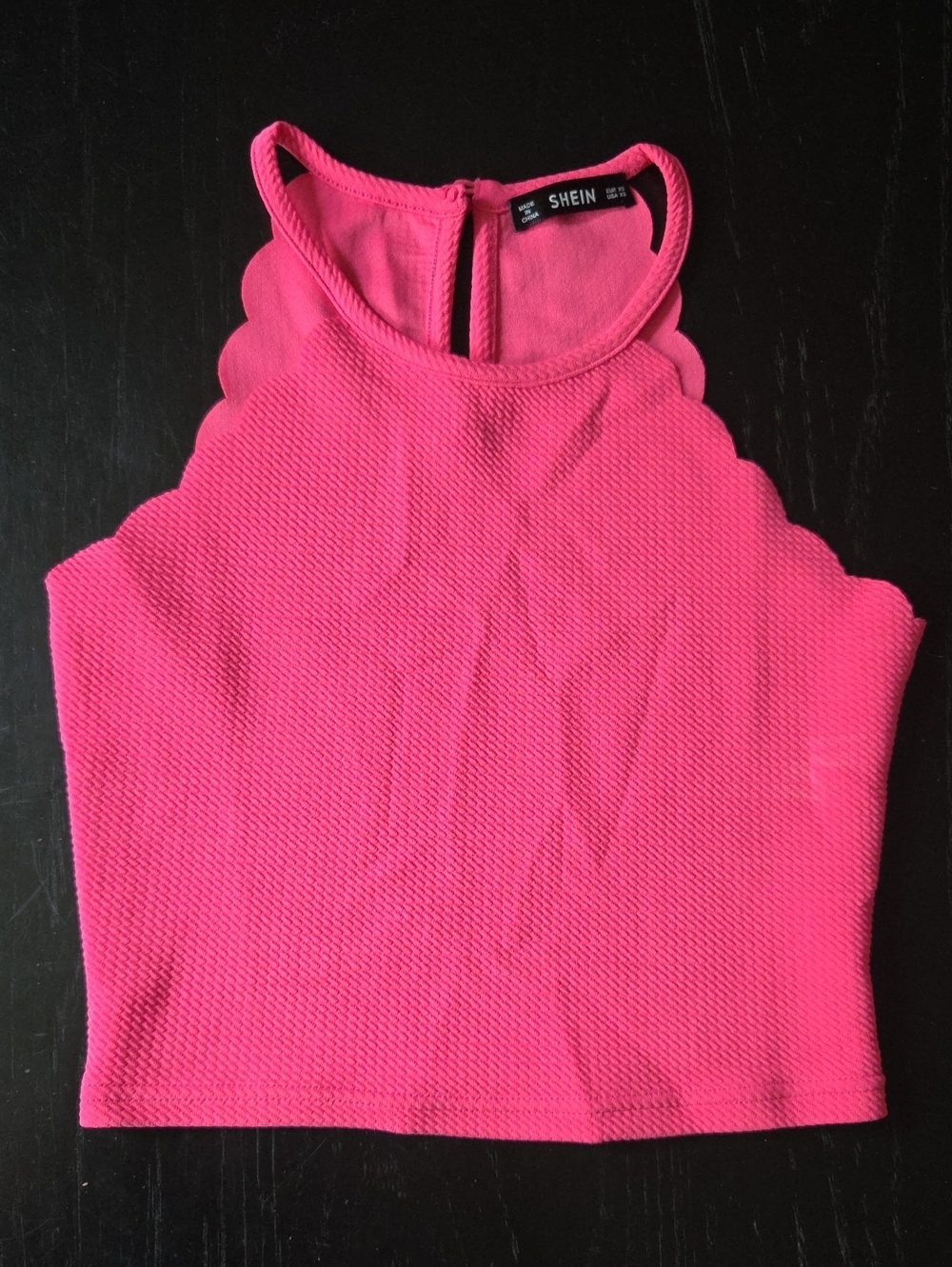 SHEIN Bright Pink Scallop Halter Crop Top